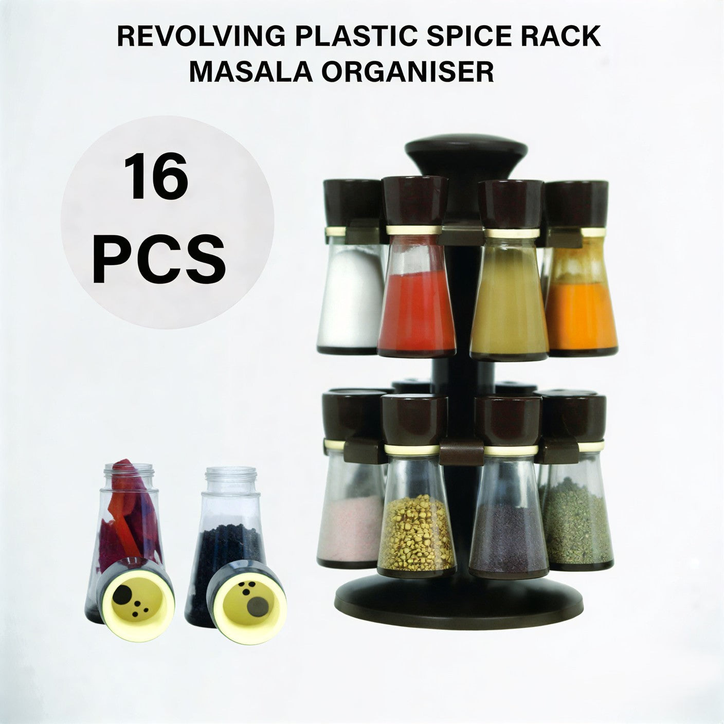 16-Jar Revolving Plastic Spice Rack – Masala Organizer