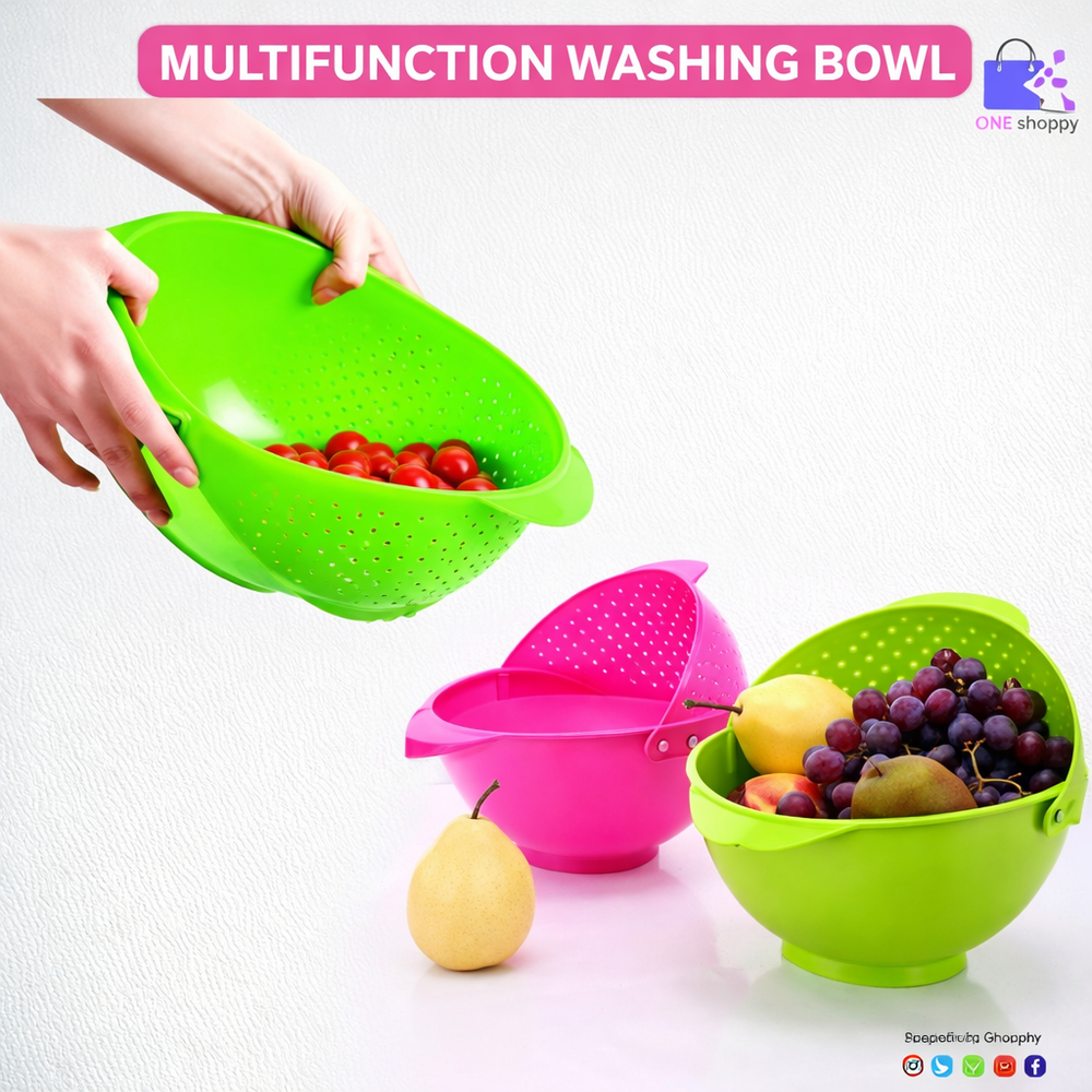Multifunction Double Layer Washing & Draining Bowl with Strainer