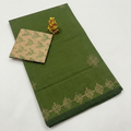 Elegant Olive Green Cotton Saree with Printed Blouse