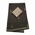 Classic Black Hand Block Print Cotton Saree with Floral Blouse Piece