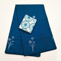 Teal Blue Floral Printed Saree with Blouse Piece